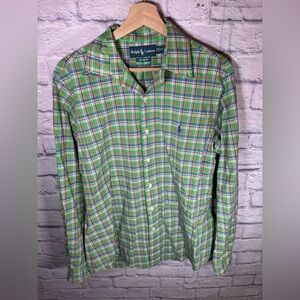 Ralph Lauren Custom‎ Fit Green & Navy Blue Long Sleeve Shirt/Blue size medium